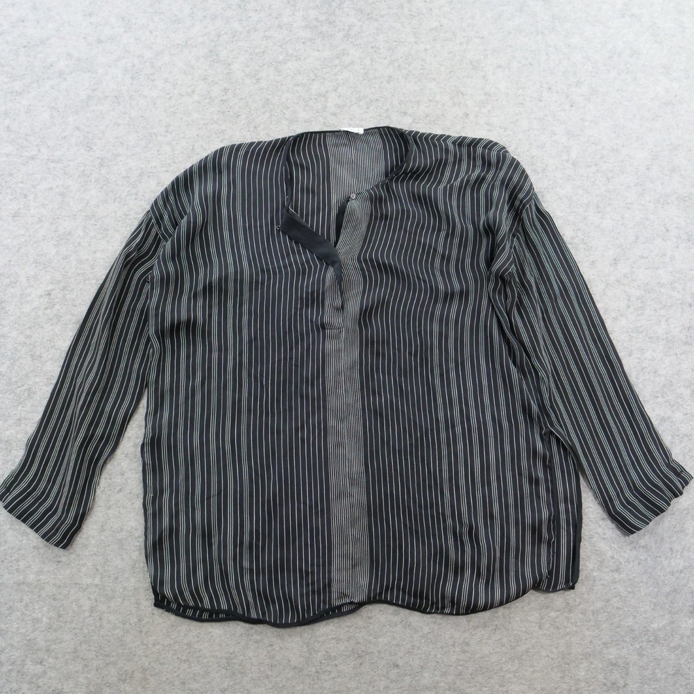 Vince Blouse Womens 12 Black White Striped 100% Silk Sheer Split Neck Tunic Shir